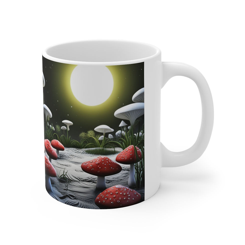 Lunar Moon Scene Toadstools and Lillies #3 Mug 11oz mug AI- Unique Artwork
