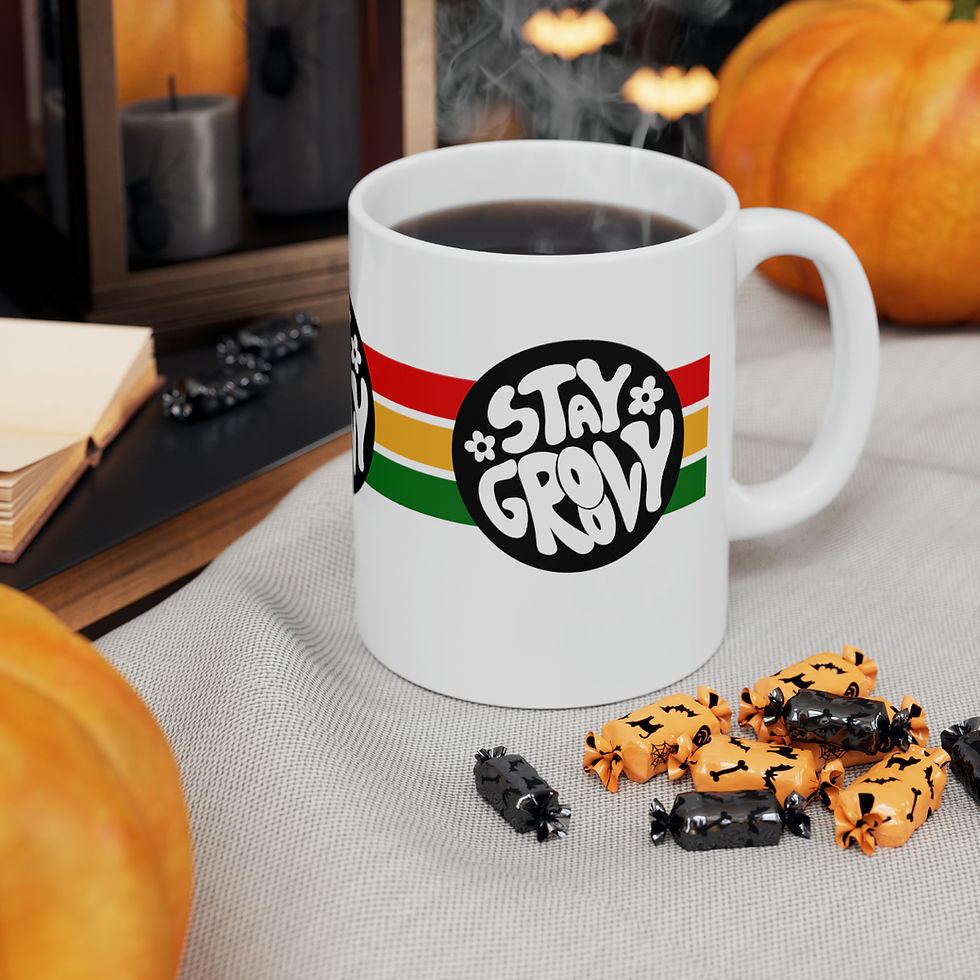 Thumbnail: Stay Groovy 11oz White Ceramic Beverage Mug Decorative Art