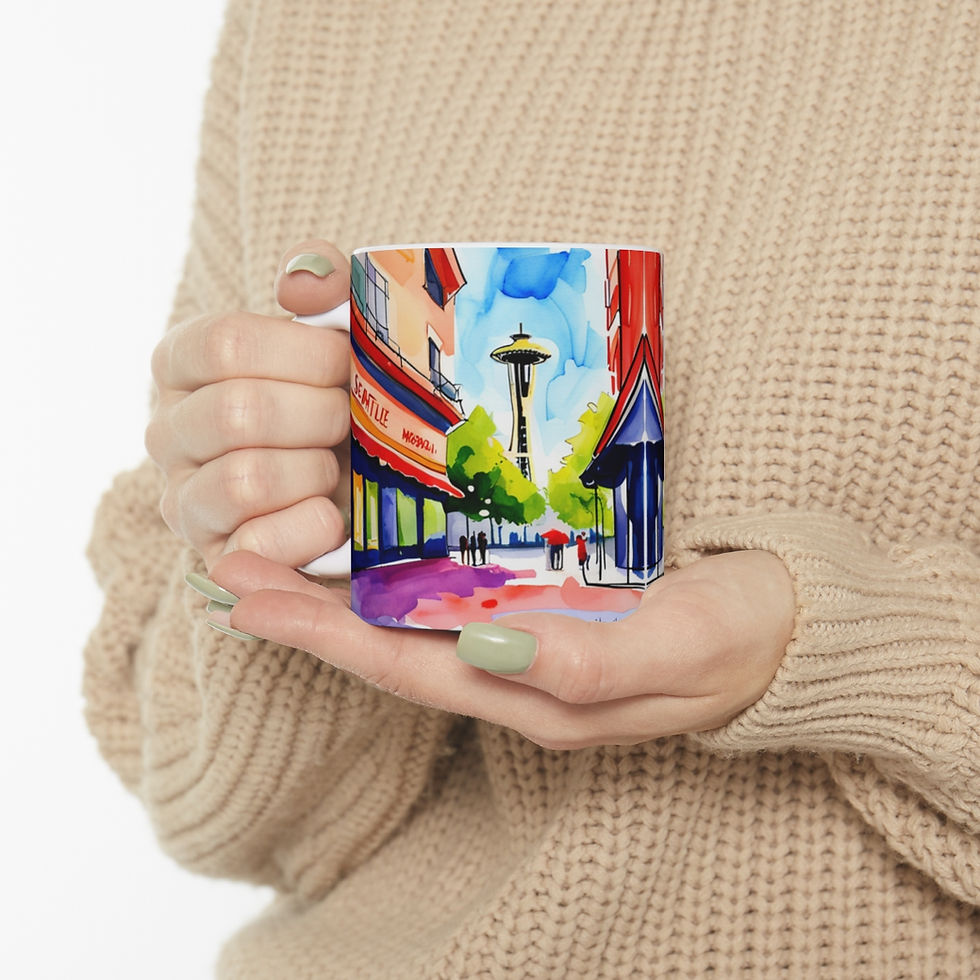Thumbnail: At the Cafe Space Needle Seattle Washington #16 Mug 11oz AI- Unique Artwork
