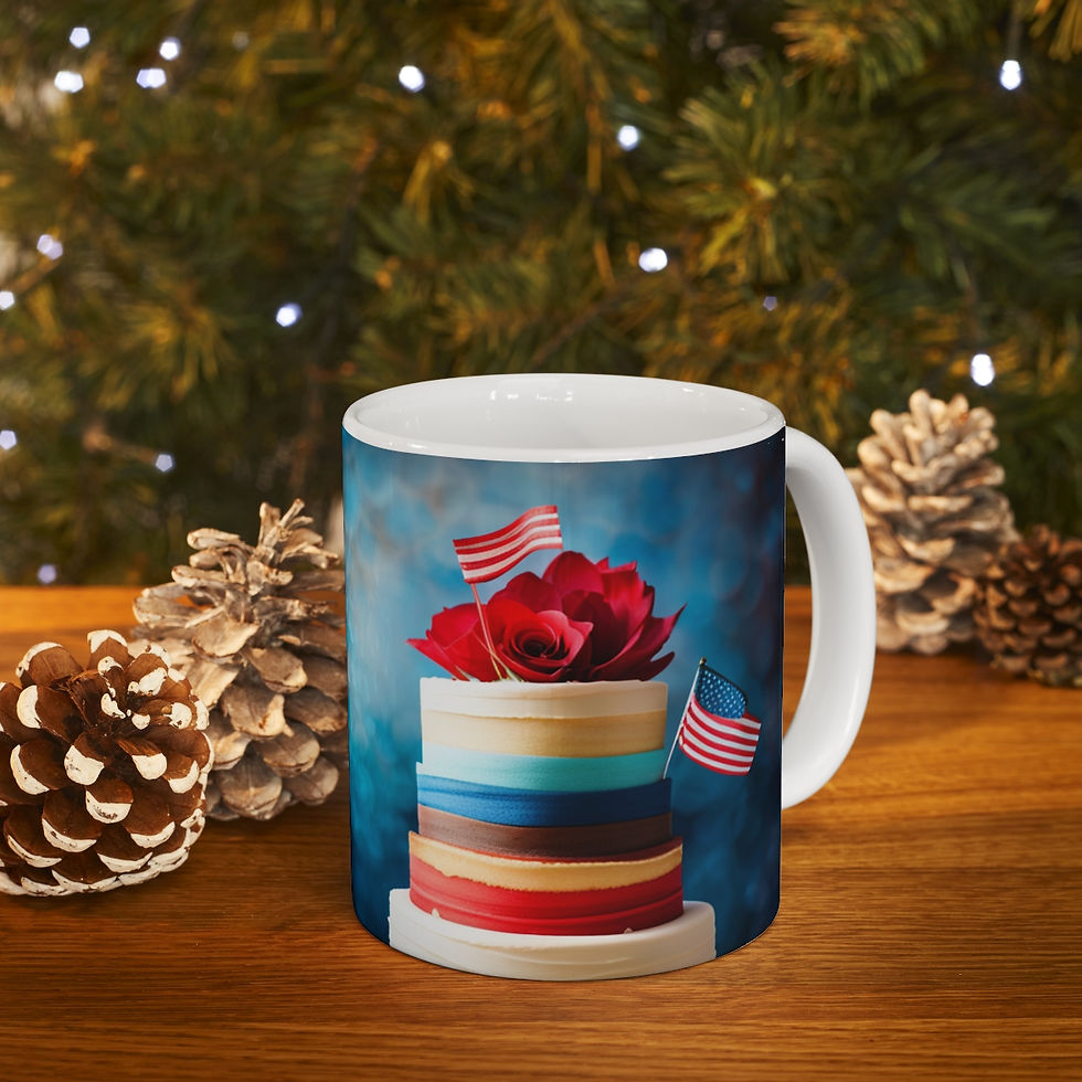 Thumbnail: Happy 4th of July Cake Celebration #9 Ceramic 11oz Mug AI- Unique Artwork