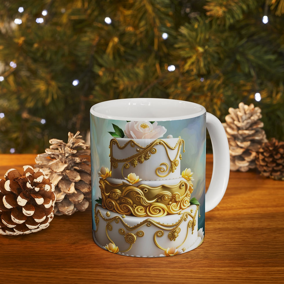 Thumbnail: Happy Birthday Wedding Cake Celebration #5 Ceramic 11oz mug AI- Unique Artwork