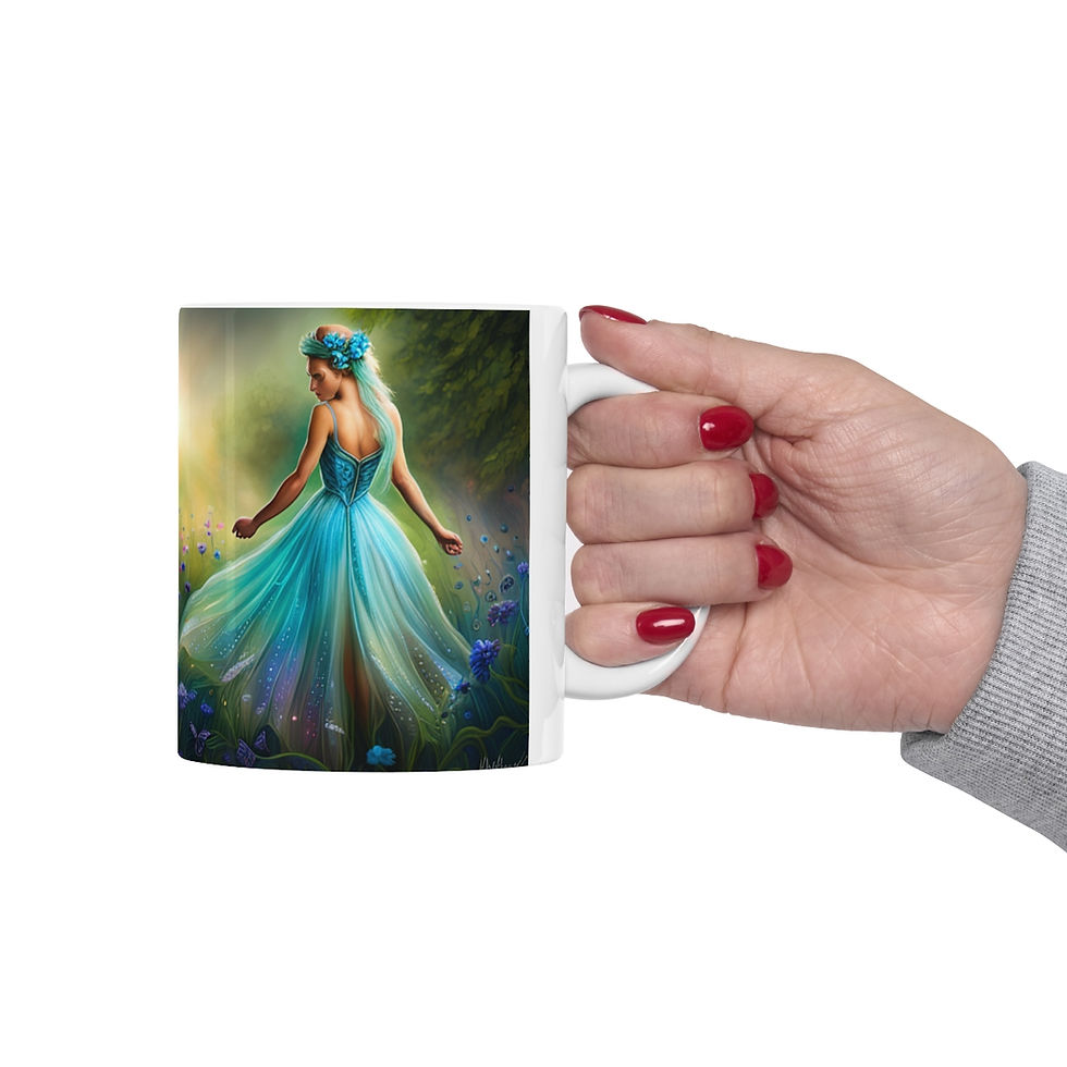 Thumbnail: March Aquamarine Birthday Fairies & Butterflies #3 11oz Ceramic Coffee Mug