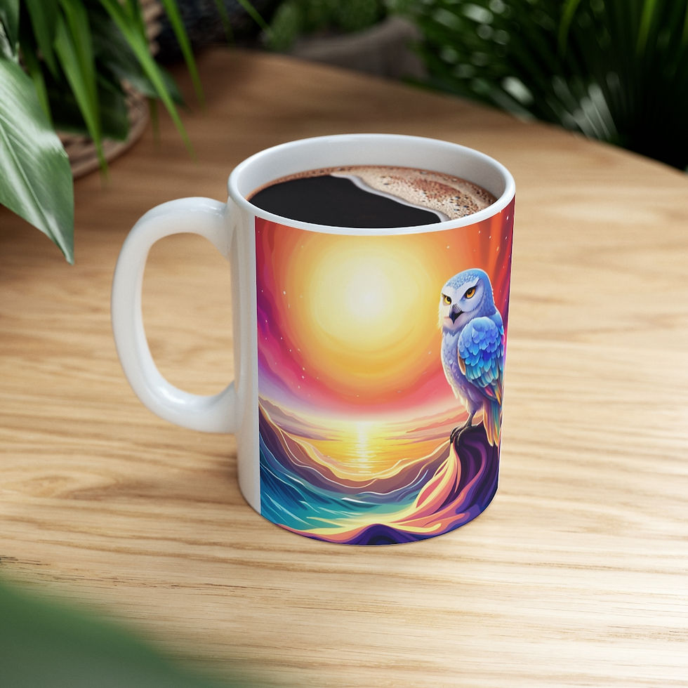 Thumbnail: Beautiful Owl Standing in a Sea of Colors #8 Mug 11oz mug AI- Unique Artwork
