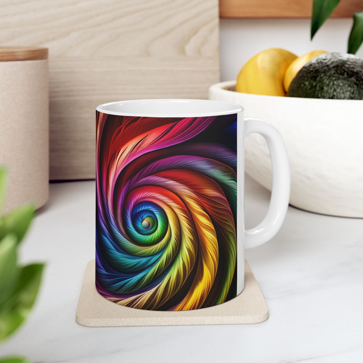 Color Fusion Rainbow Swirls in Motion #13 Decorative 11oz Ceramic Coffee Mug