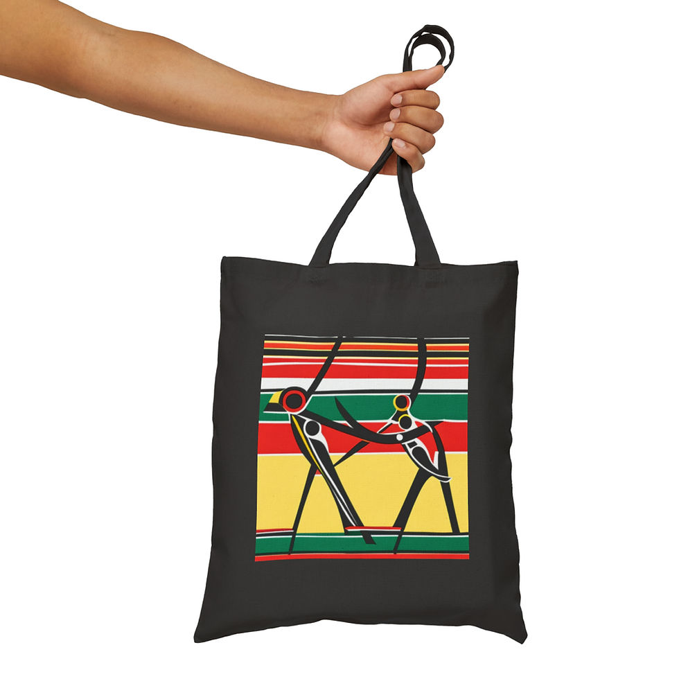 Thumbnail: African Cultural Designs Tribal Dance #1 100% Cotton Canvas Tote Bag 15" x 16"