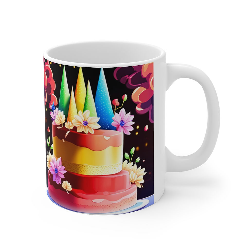 Happy Birthday Rainbow Cake Celebration #27 Ceramic 11oz Mug Artwork