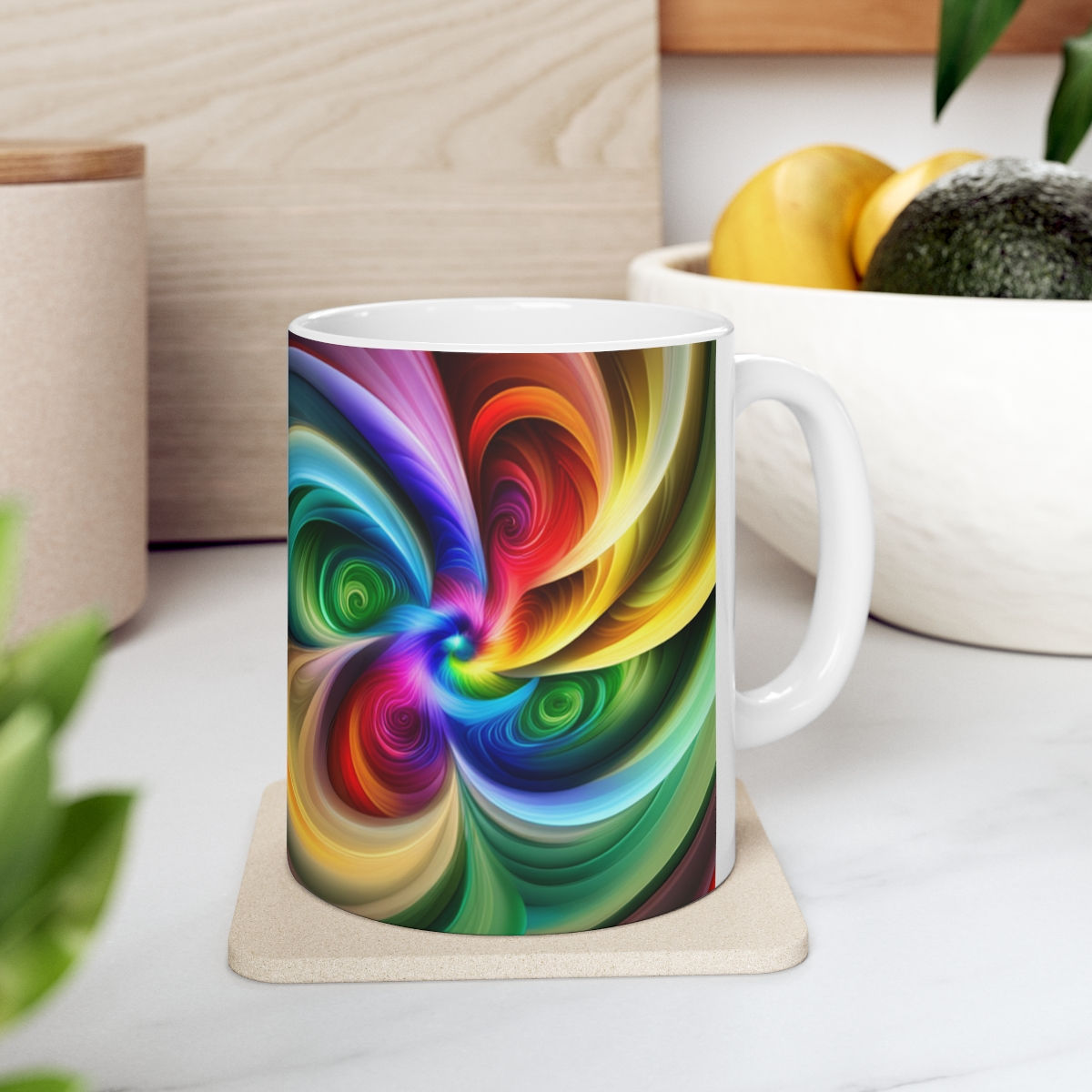 Color Fusion Rainbow Swirls in Motion #11 Decorative 11oz Ceramic Coffee Mug