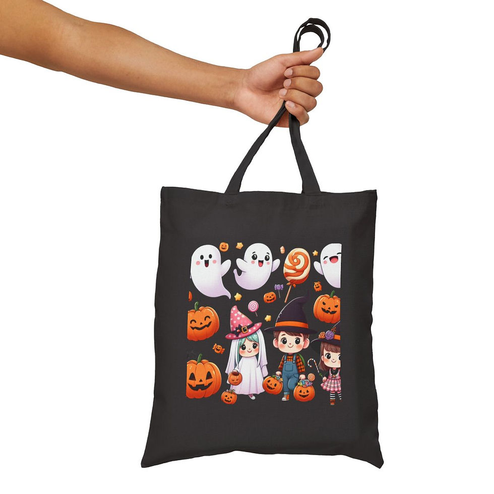 Thumbnail: Trick-or-Treat Halloween Kids Witch Bride Cotton Canvas Tote Bag 15" x 16"