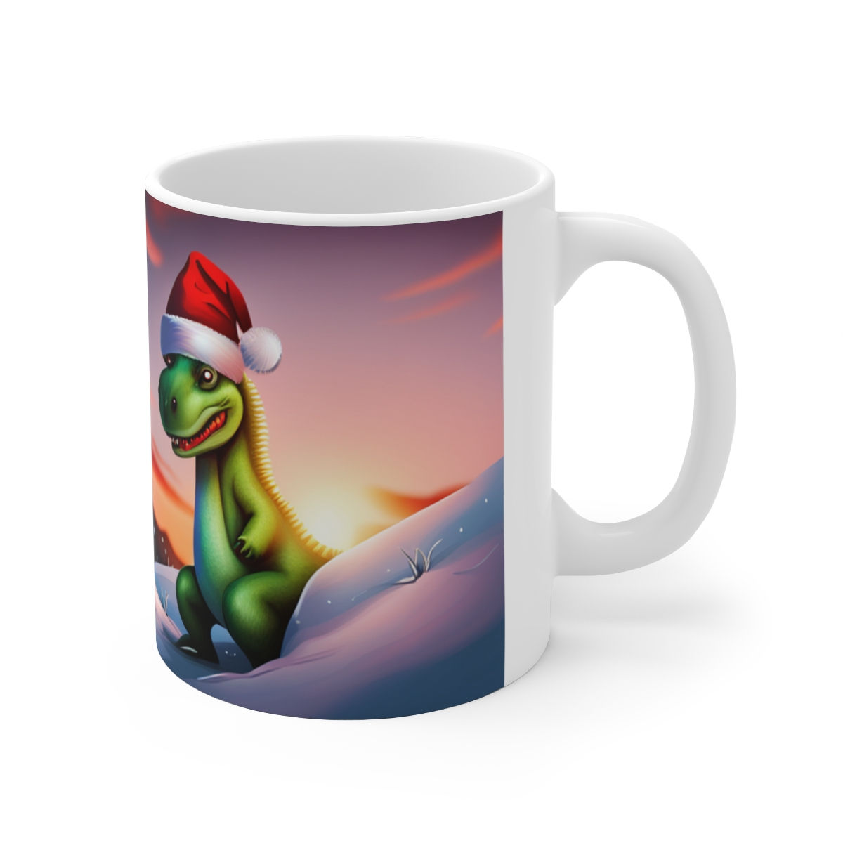 Customizable Dinosaur Raptor Rocks Christmas Santa 11oz Ceramic Coffee Mug #3