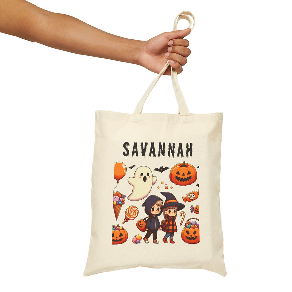 Thumbnail: Custom Trick-or-Treat Halloween Kids Hoodie Cotton Canvas Tote Bag 15" x 16"