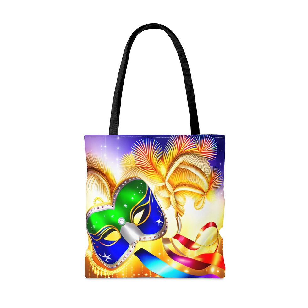 Thumbnail: Mardi Gras Ribbon Mask #3 Tote Bag AI Artwork 100% Polyester