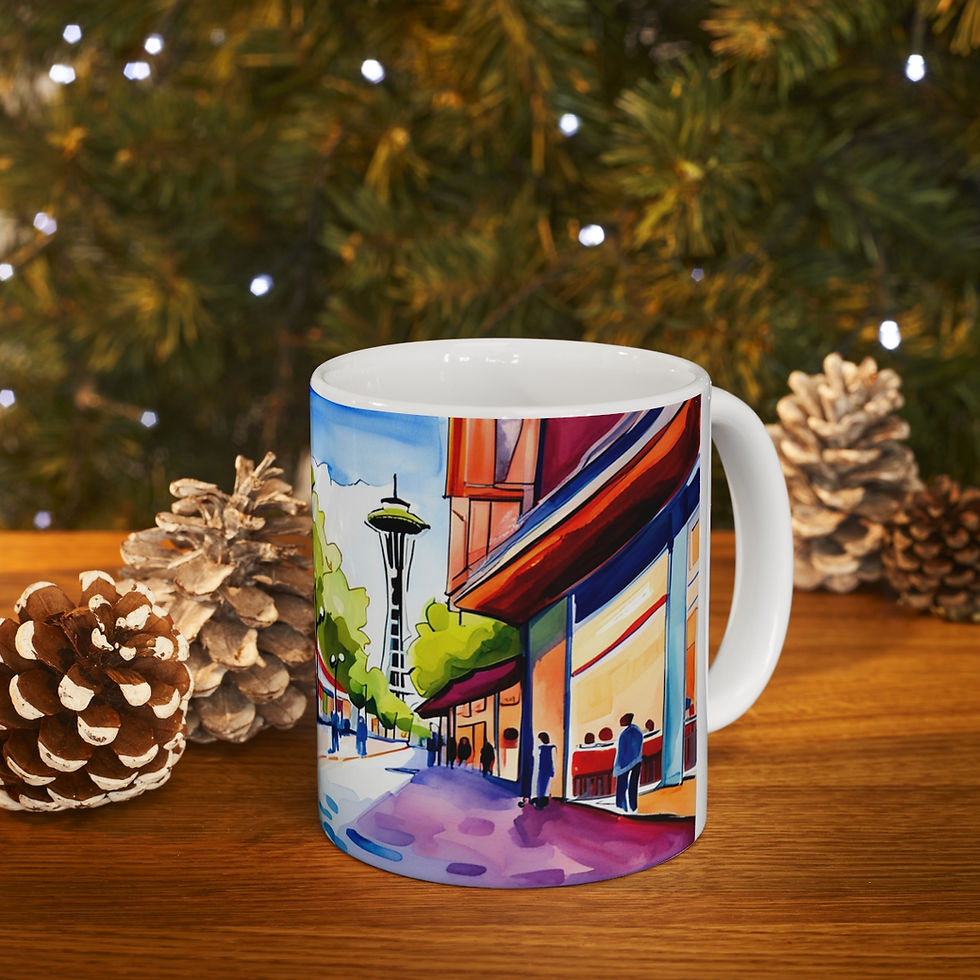 Thumbnail: At the Cafe Space Needle Seattle Washington #18 Mug 11oz AI- Unique Artwork