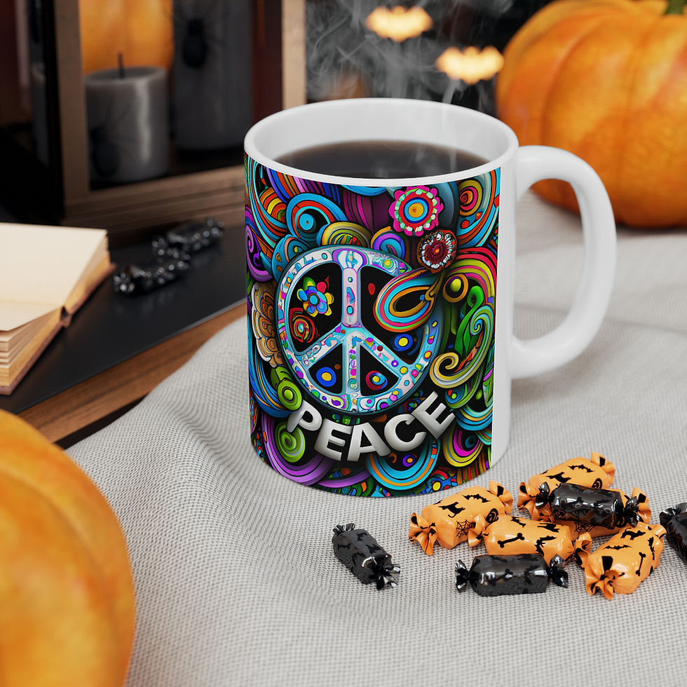 Thumbnail: Peace Symbol Floral Ceramic 11oz Decorative Mug
