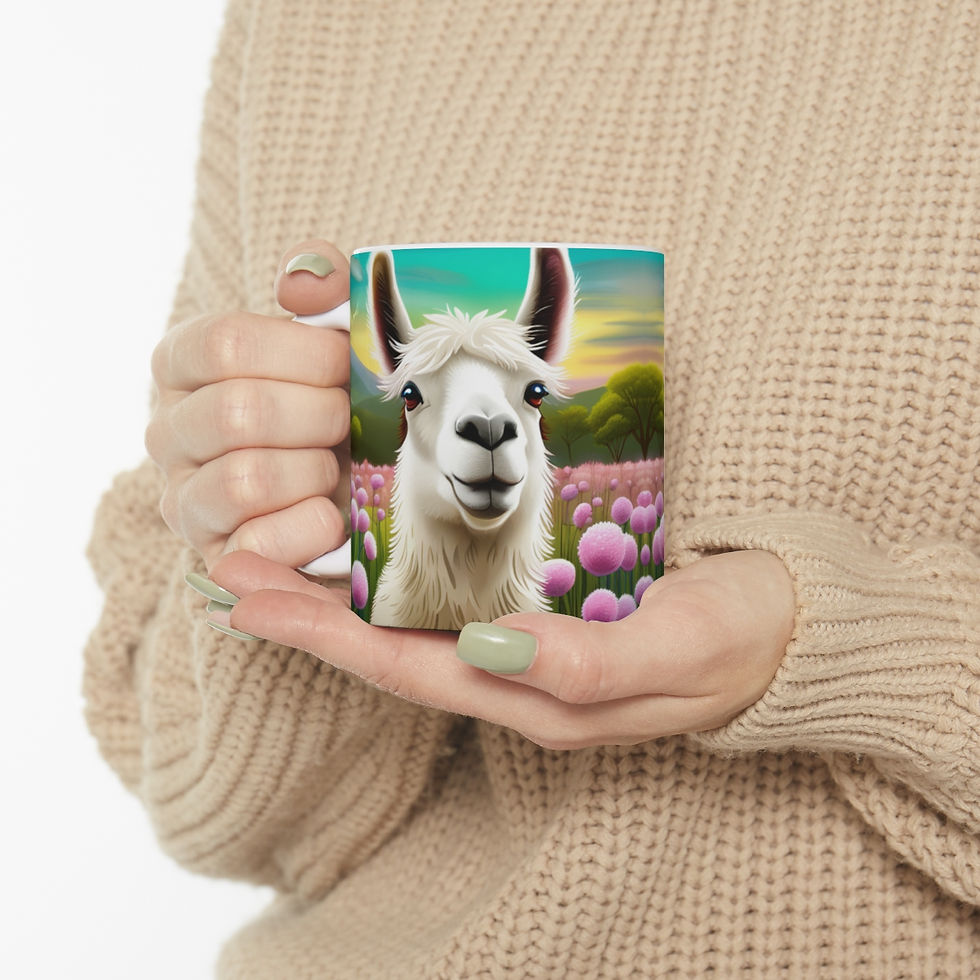 Thumbnail: Good Vibes Cute Llama Funny #8 Ceramic 11oz Mug AI- Unique Artwork