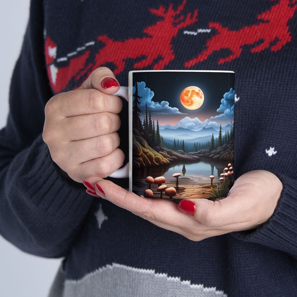 Thumbnail: Lunar Moon Scene Toadstools and Lillies #2 Mug 11oz mug AI- Unique Artwork
