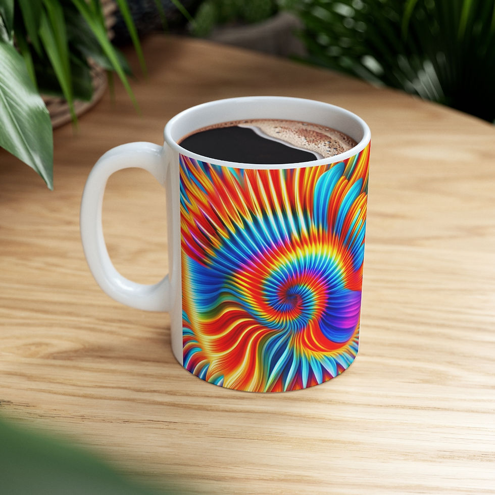 Thumbnail: Tie-Dye Tunnel Swirls & Ripples Ceramic 11oz Decorative Coffee Mug