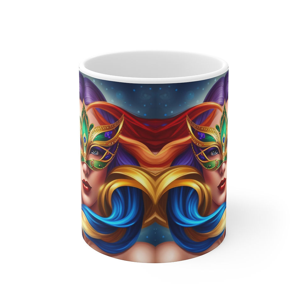 Thumbnail: Mardi Gras Mask Ribbon #8 Mug  AI- Unique Artwork 11oz mug