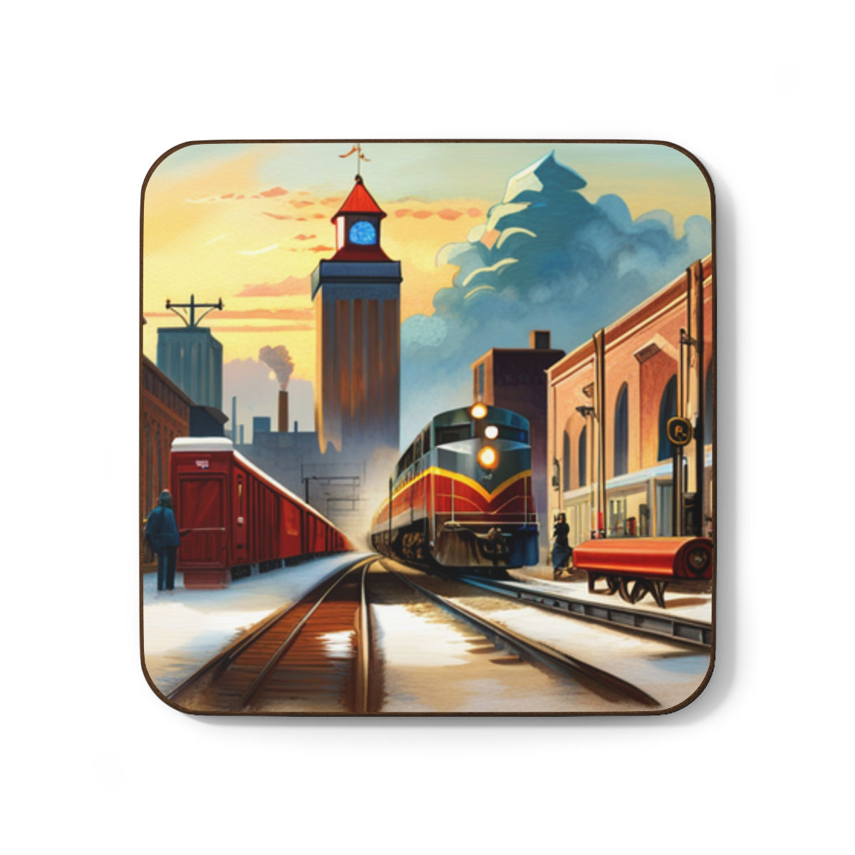 Train Union Station Platform Hardboard Back AI-Enhanced Beverage Coasters