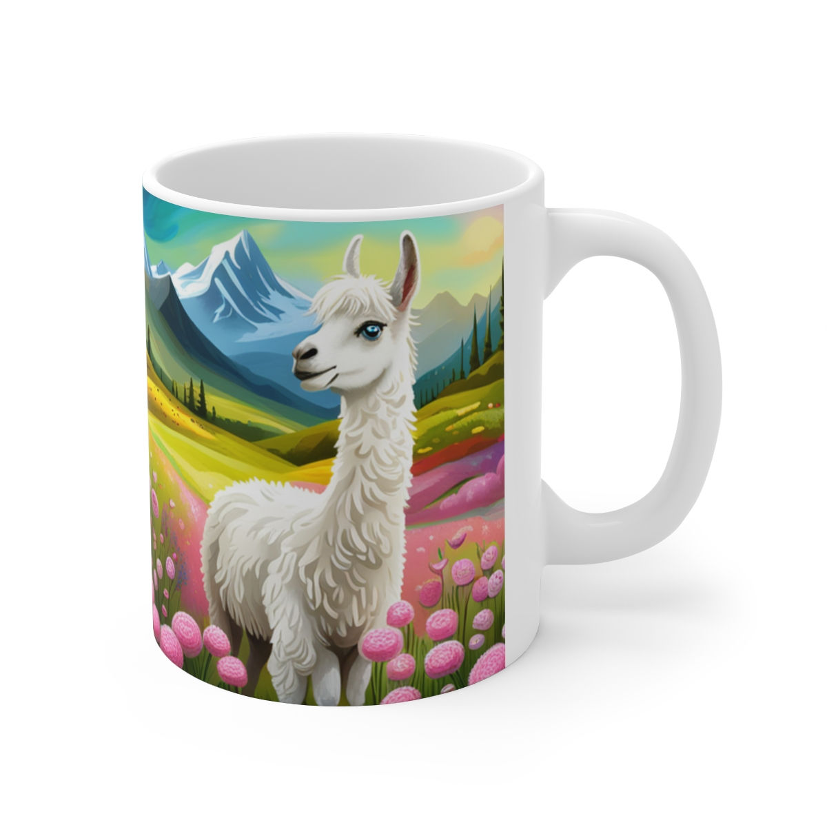 Good Vibes Cute Llama Funny #5 Ceramic 11oz Mug AI- Unique Artwork