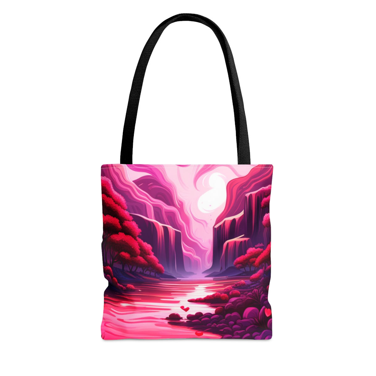 Mountain Charming Pink Heart Collection #2 Tote 100% Polyester Sublimination