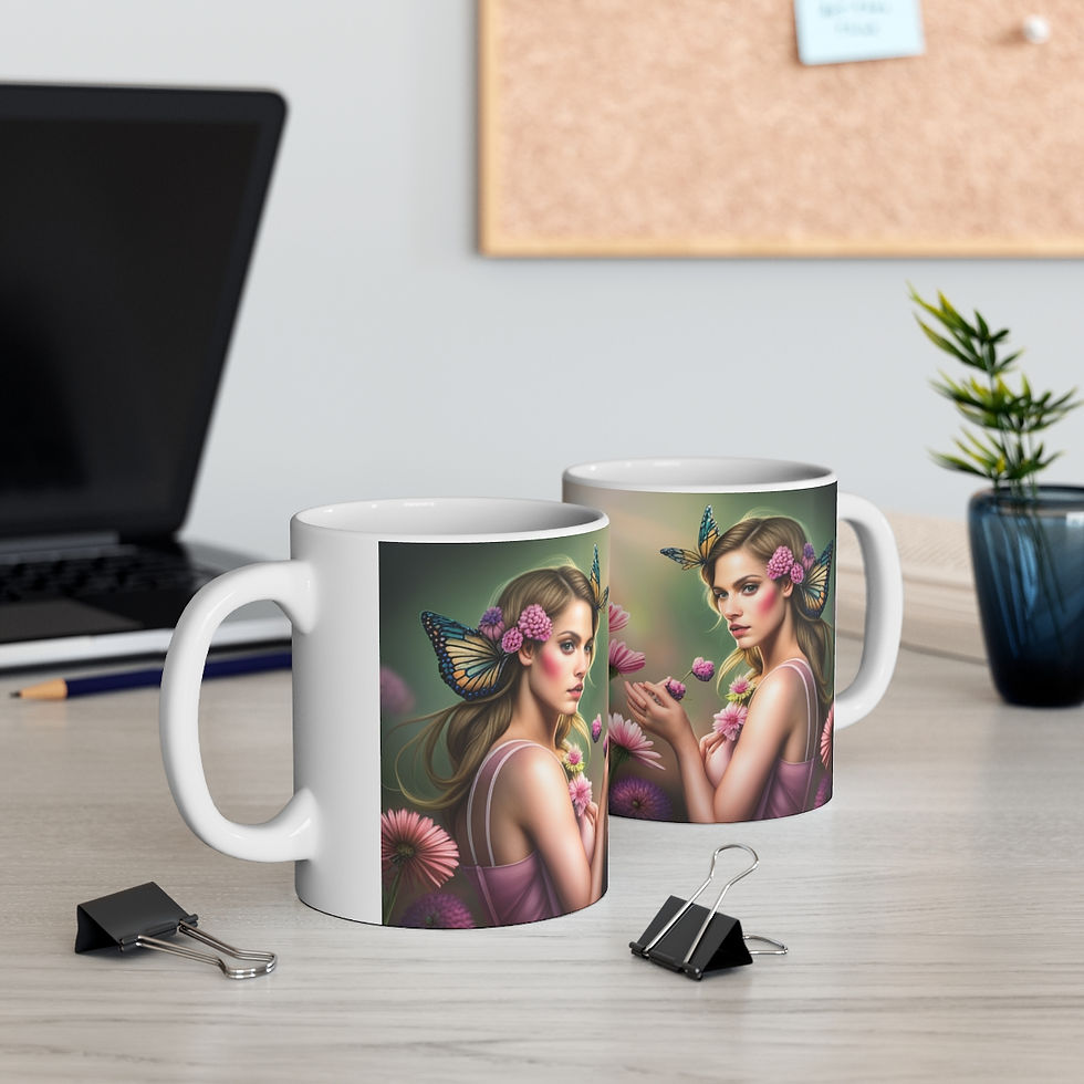Thumbnail: October Tourmaline Birthday Fairies & Butterflies #2 11oz Ceramic Coffee Mug