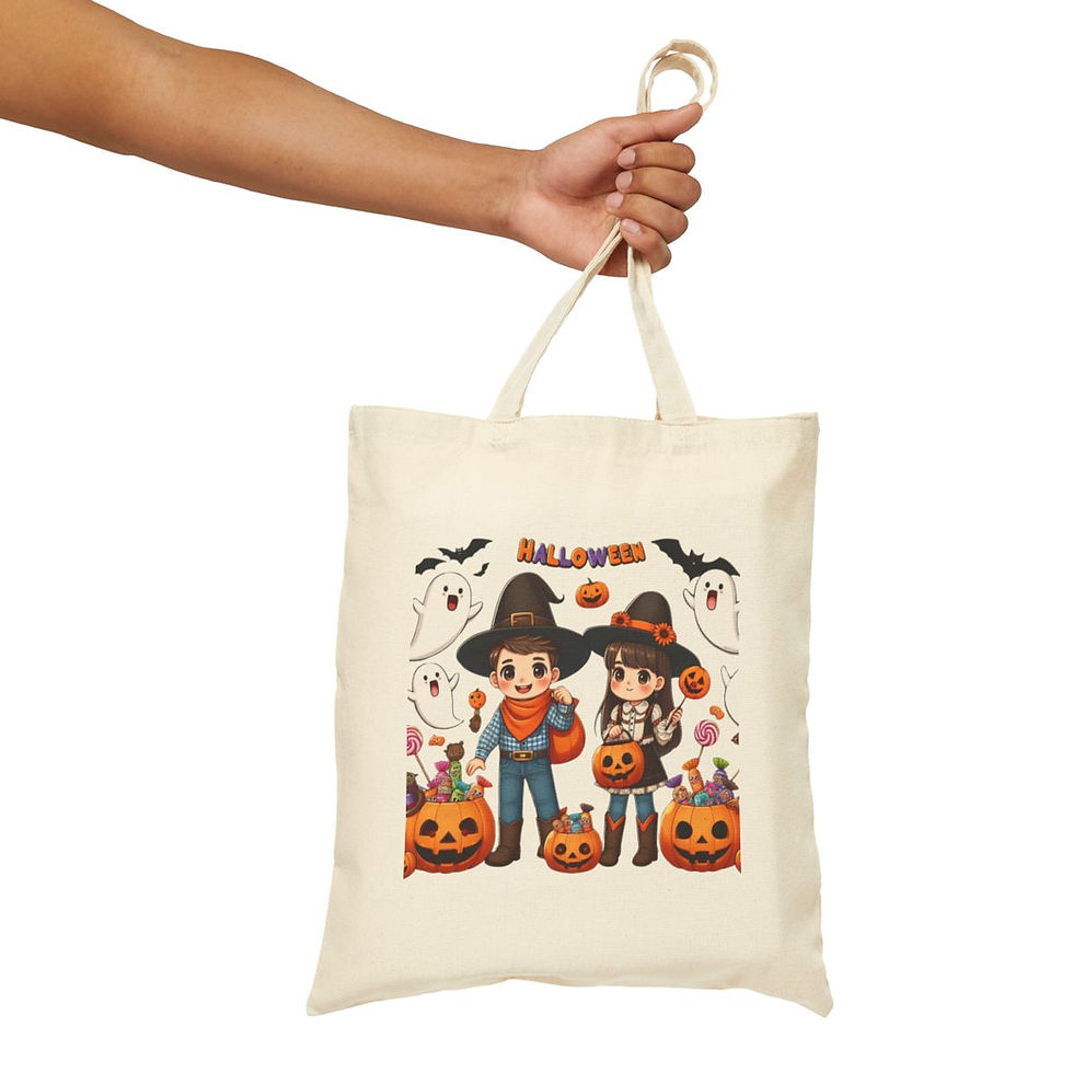 Thumbnail: Trick-or-Treat Halloween Kids Cowboy & Girl Cotton Canvas Tote Bag 15" x 16"