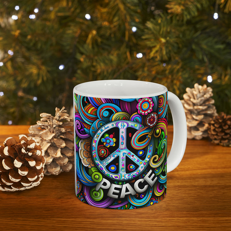 Thumbnail: Peace Symbol Floral Ceramic 11oz Decorative Mug