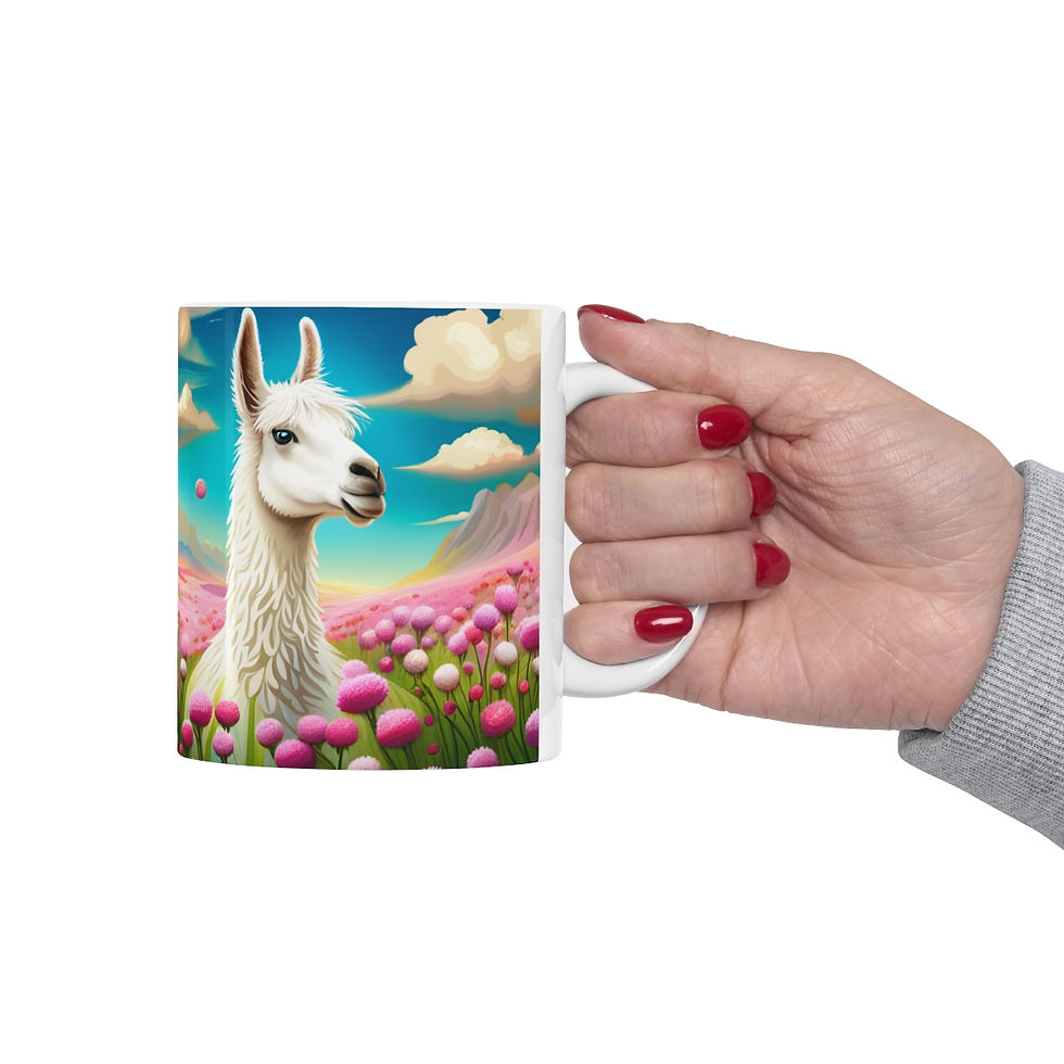 Thumbnail: Good Vibes Cute Llama Funny #6 Ceramic 11oz Mug AI- Unique Artwork