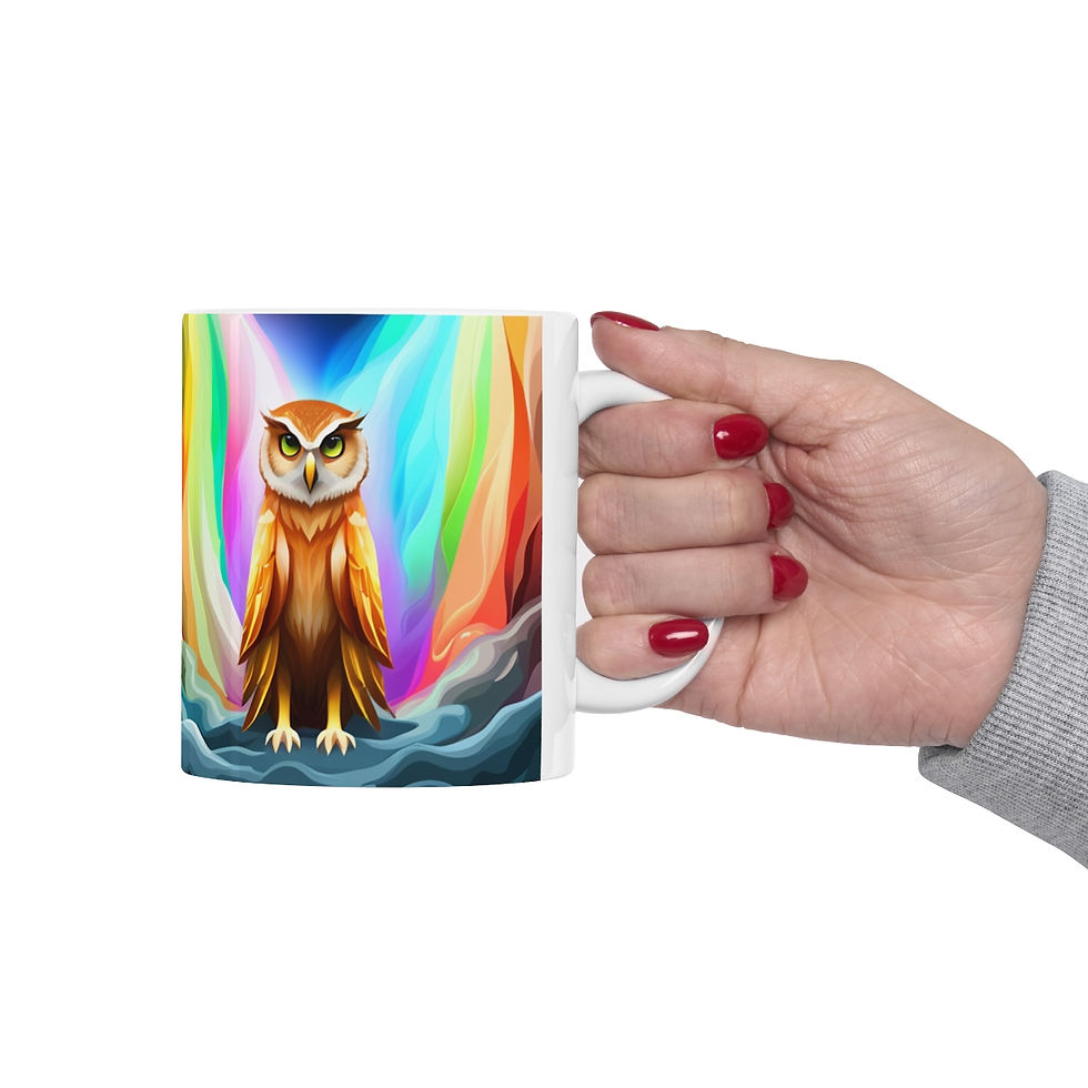 Thumbnail: Beautiful Owl Standing in a Sea of Colors #12 Mug 11oz mug AI- Unique Artwork