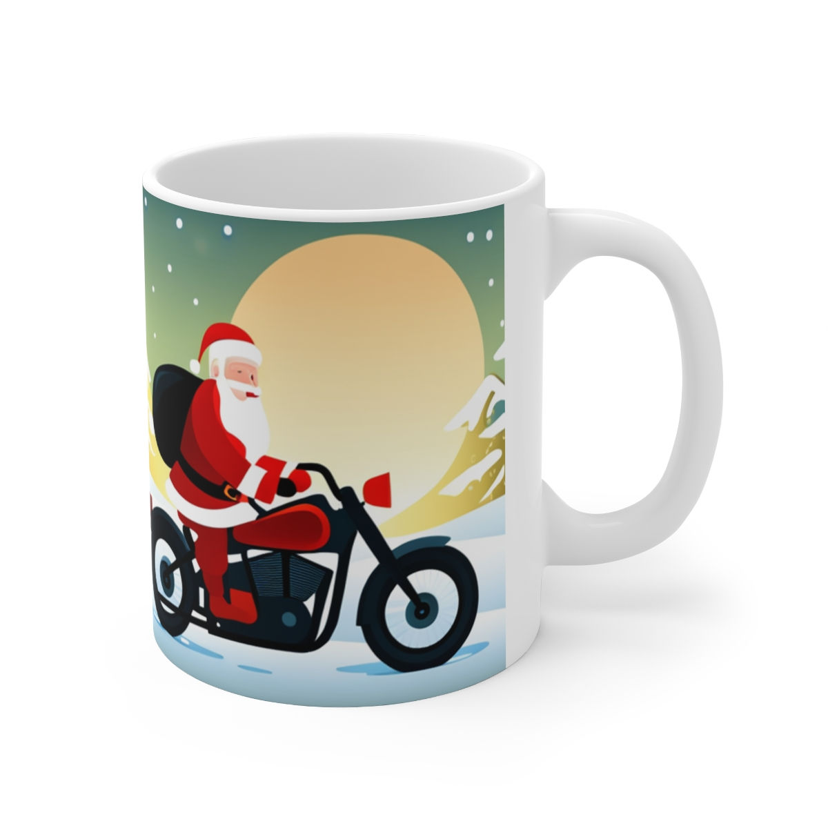 Rudolph on Holiday Cycling Santa Decorative 11oz Ceramic Coffee Mug Design #3