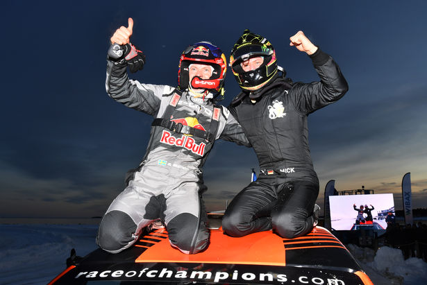 Winner Mattias Ekstrom (SWE) and runner up Mick Schumacher (GER) celebrate