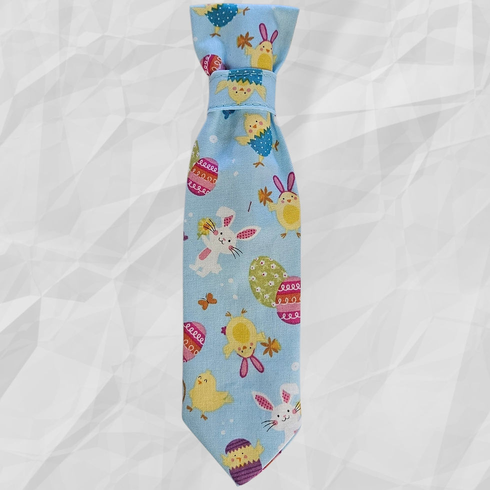 Over the Collar formal necktie with a blue fabric with chicks and eggs