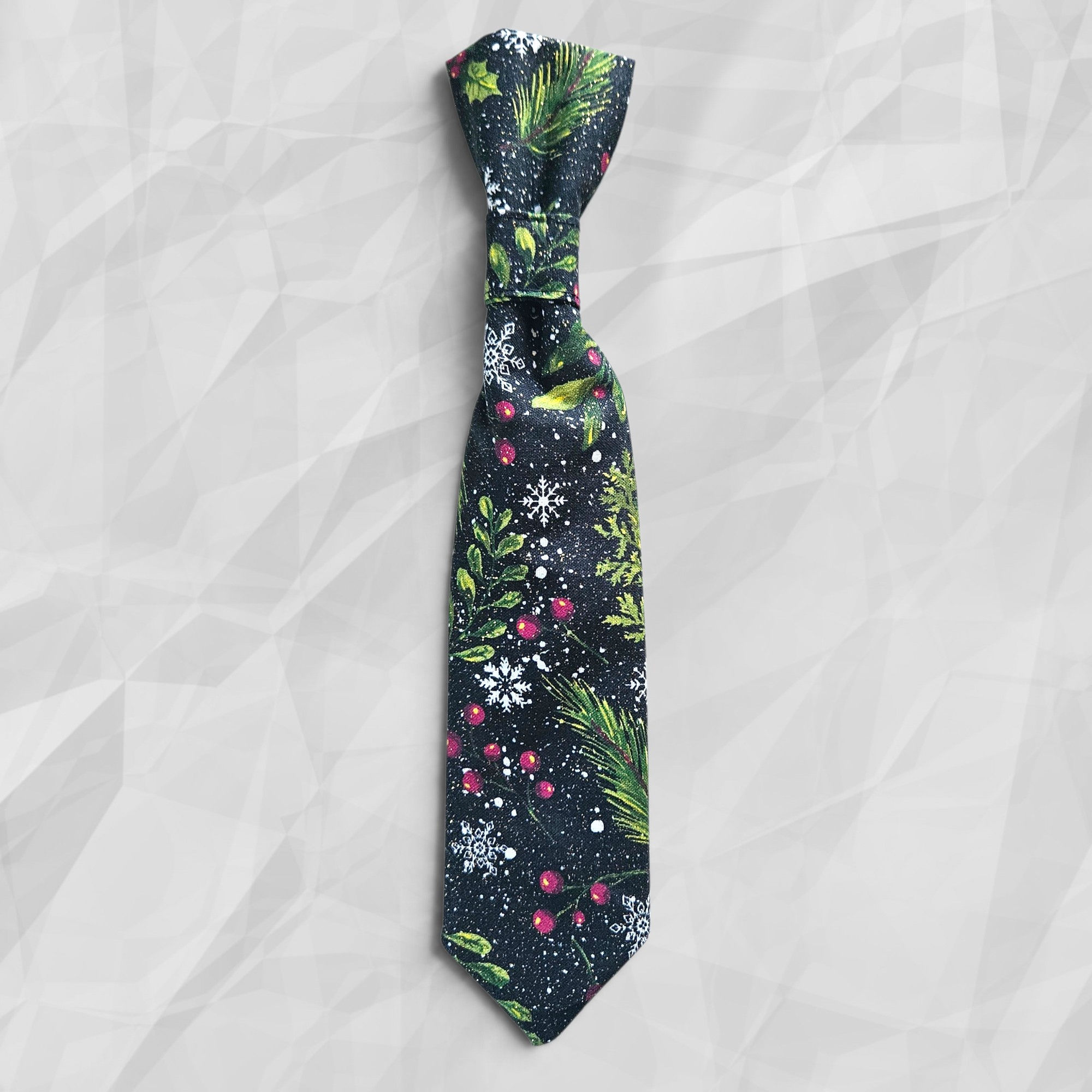 Formal Necktie with a sparkly green holly pattern