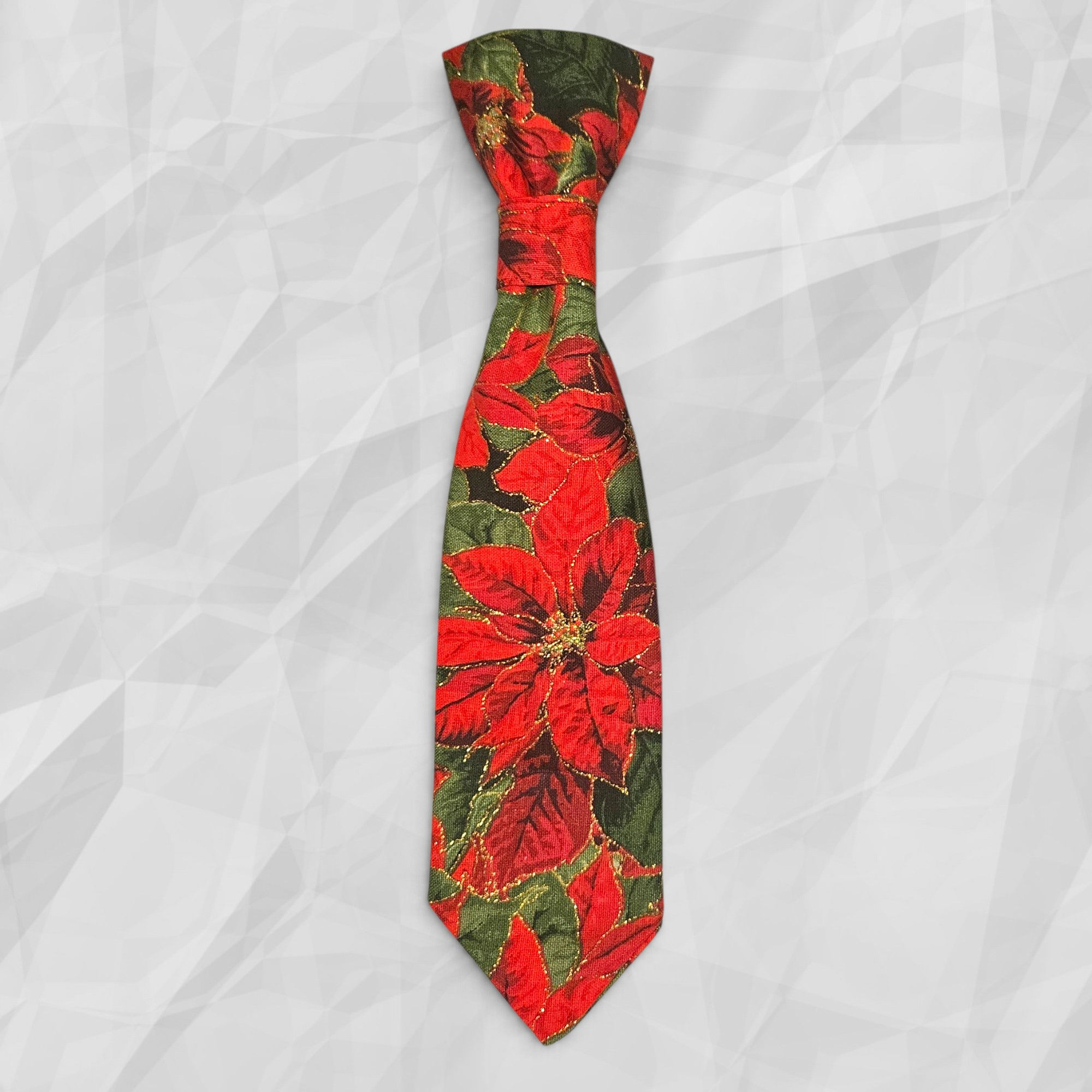 Formal Necktie with a red poinsetta pattern