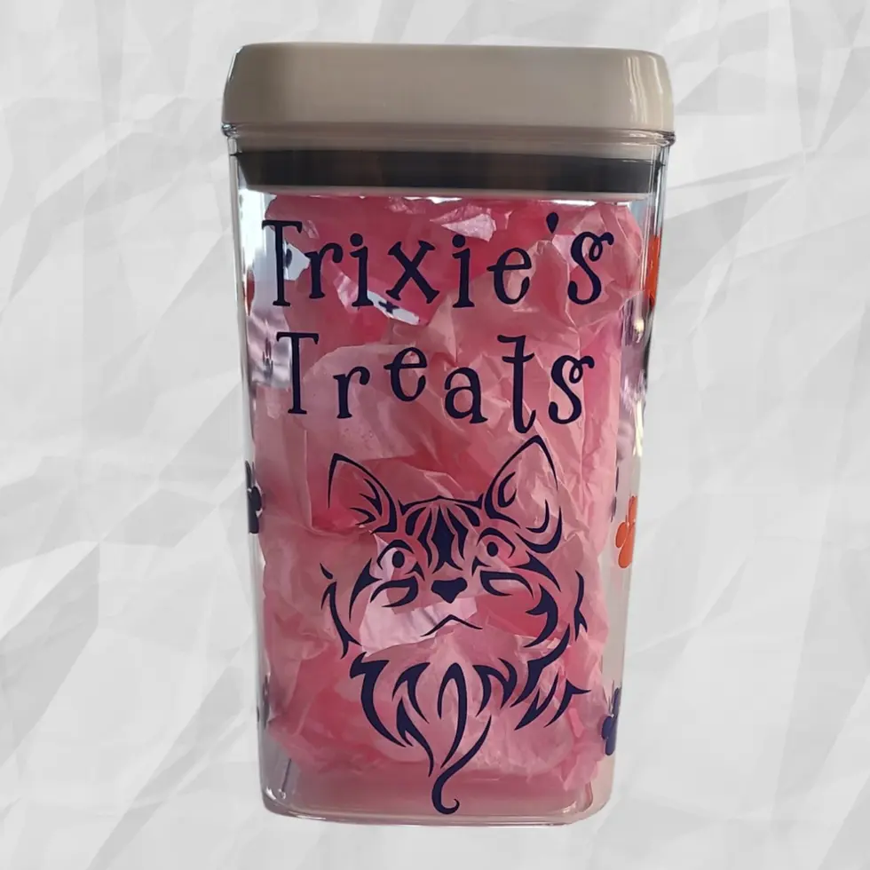 Thumbnail: Treat Jar with a picture of a cat and above it the Cat's name with the word Treats underneath