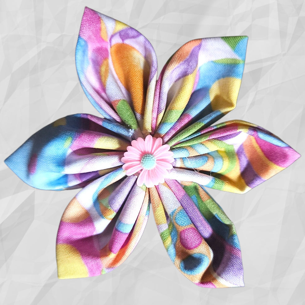 Collar flower with multicolored pastel Easter egg printed fabric
