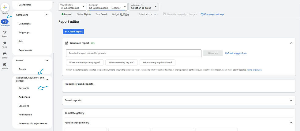 Hvordan navigere til søkeordene
