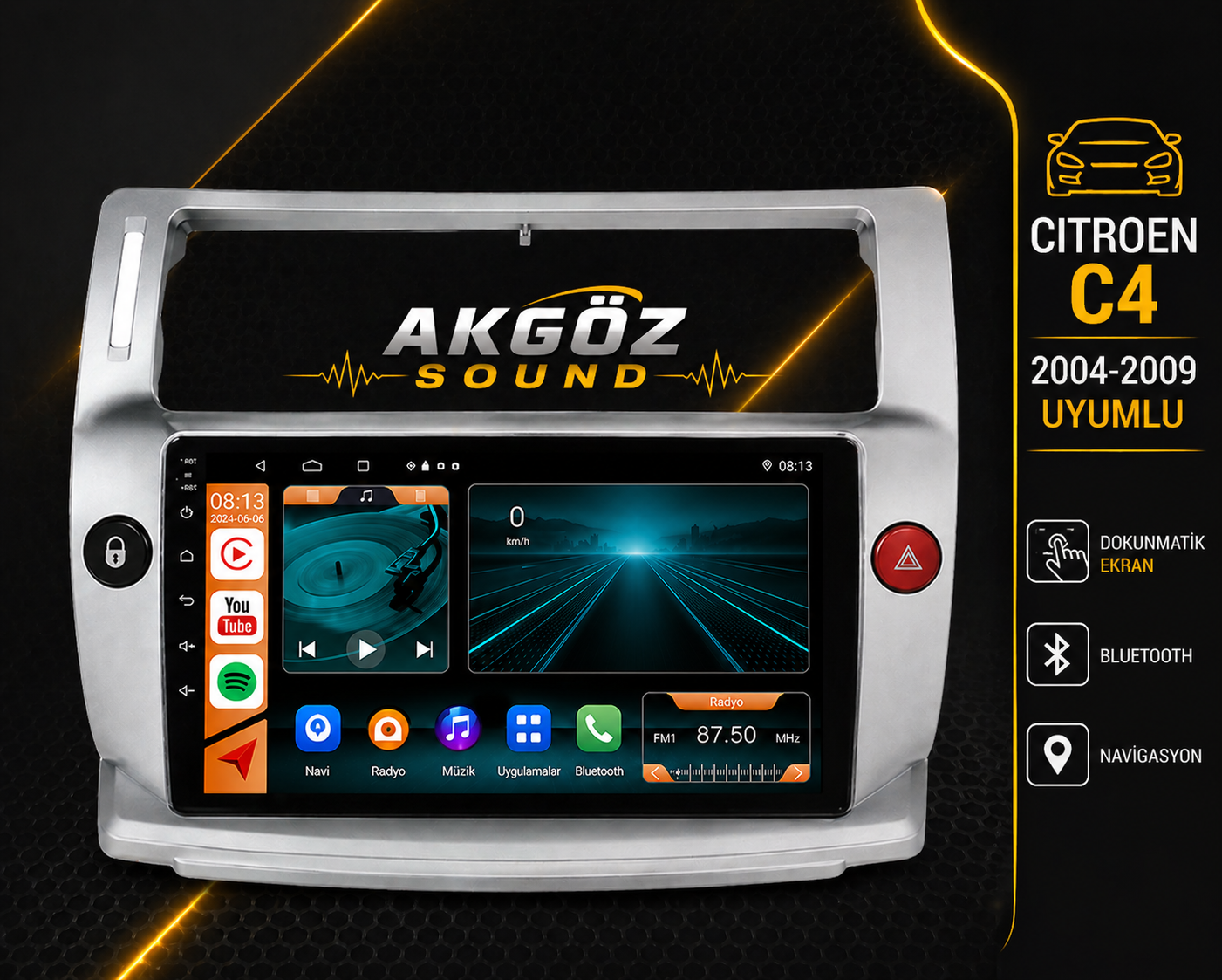 CITROEN C4 2004-2009 MULTİMEDYA ÇERÇEVESİ 9 İNÇ SOKETİ İÇİNDE