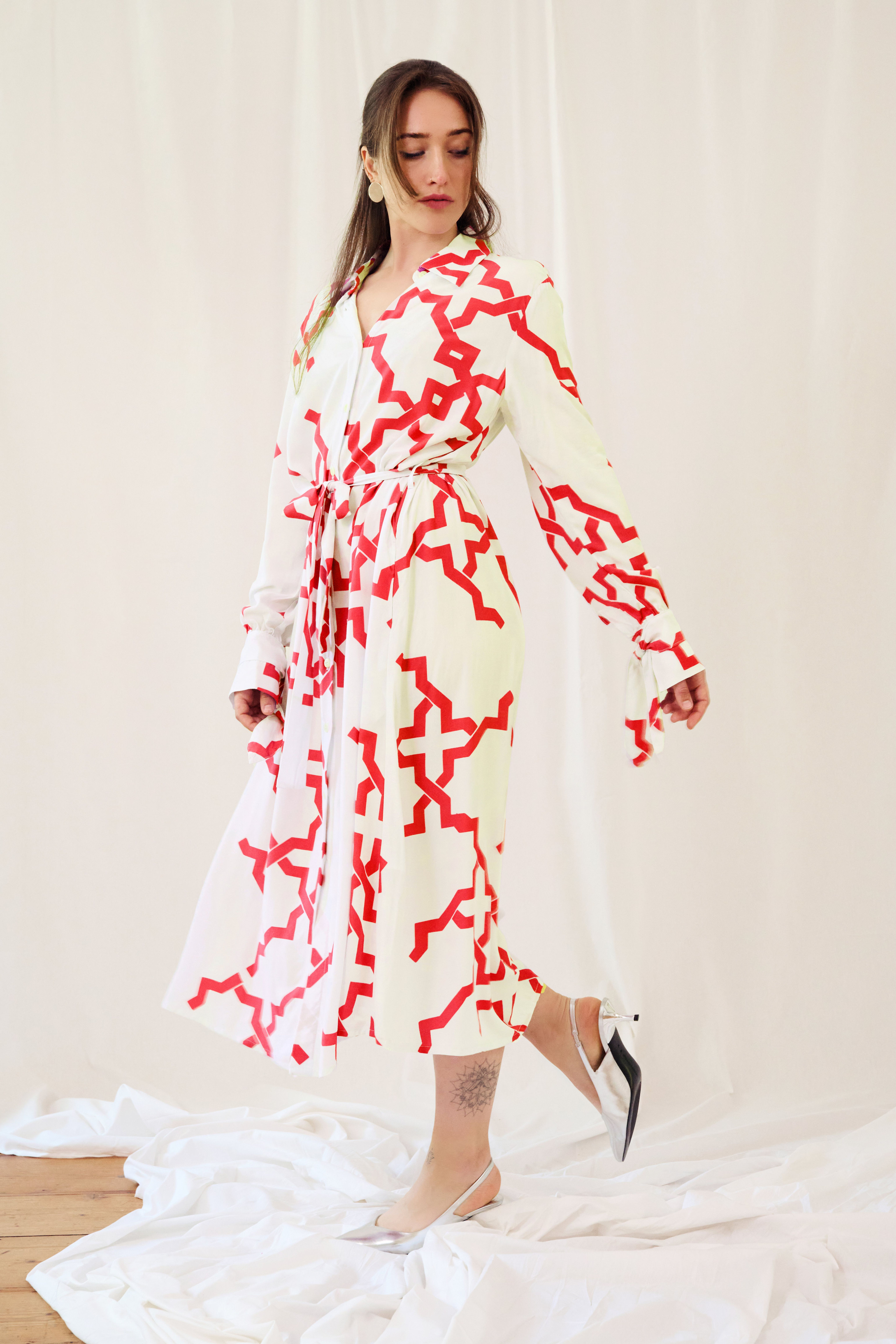 Hemdkleid Hope, Weiß-Rot