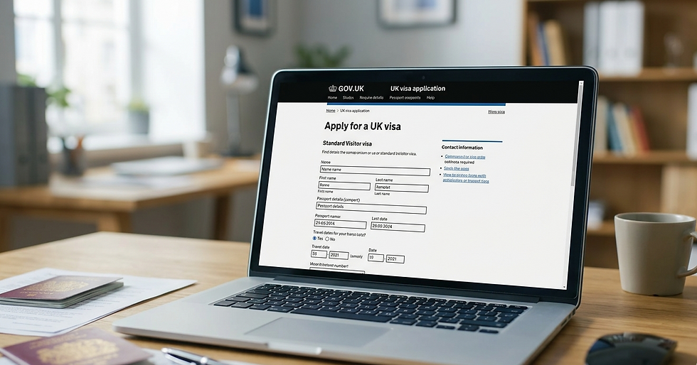 Eye-level view of a laptop displaying a UK visa application form