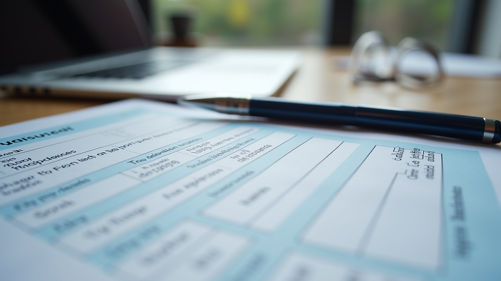Eye-level view of a UK visa application form on a desk