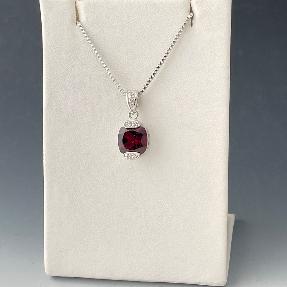Sterling Silver Cushion-Cut Garnet Necklace with CZ Accents