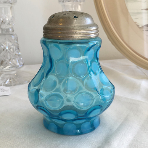 Northwood Blue Opalescent Nine Panel Coin Spot Sugar Shaker