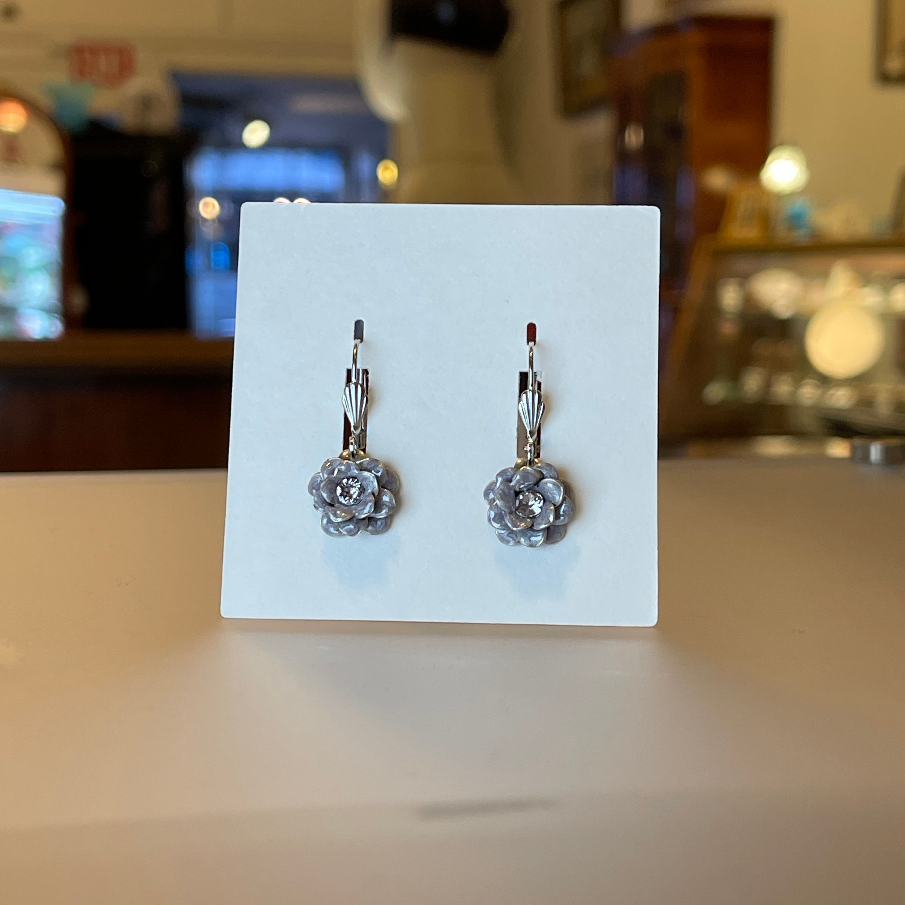 Silver Enamel Rosette Earrings