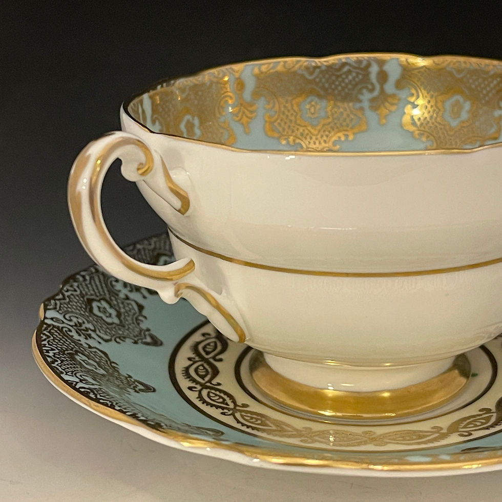 Thumbnail: 1940s Paragon Fine Bone China Cup & Saucer – Aqua Blue & Gilt