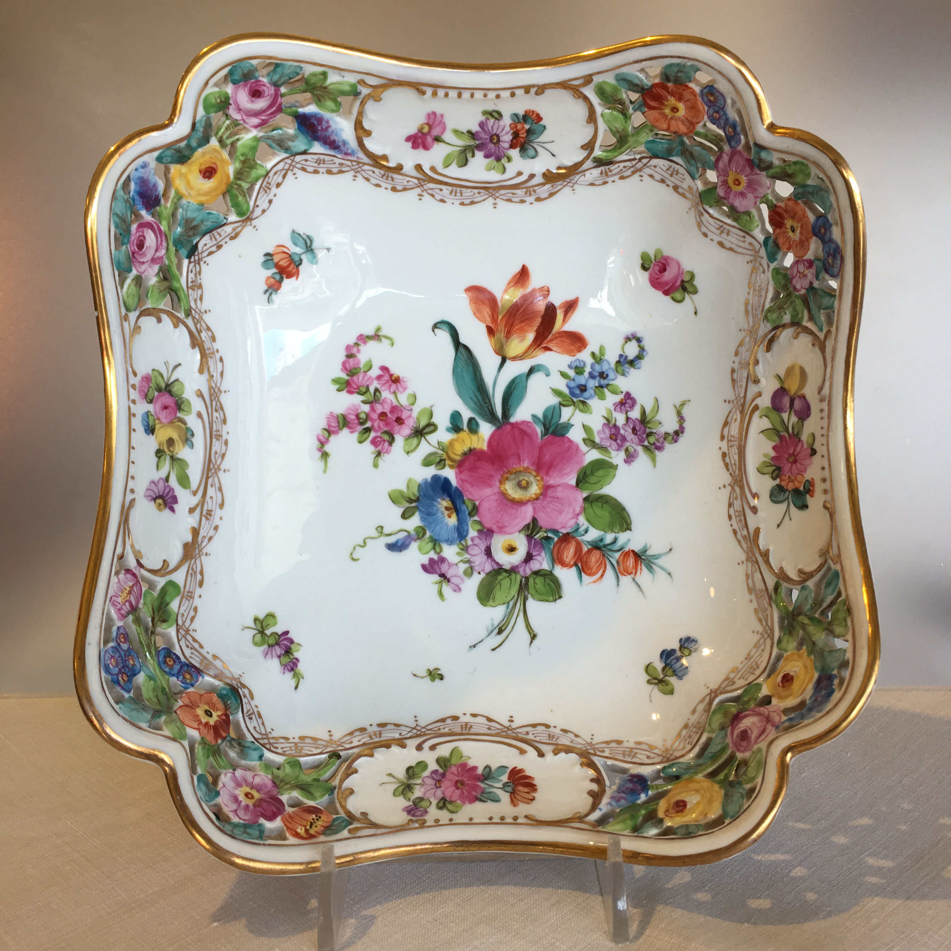 Dresden Germany Floral Reticulated Bowl