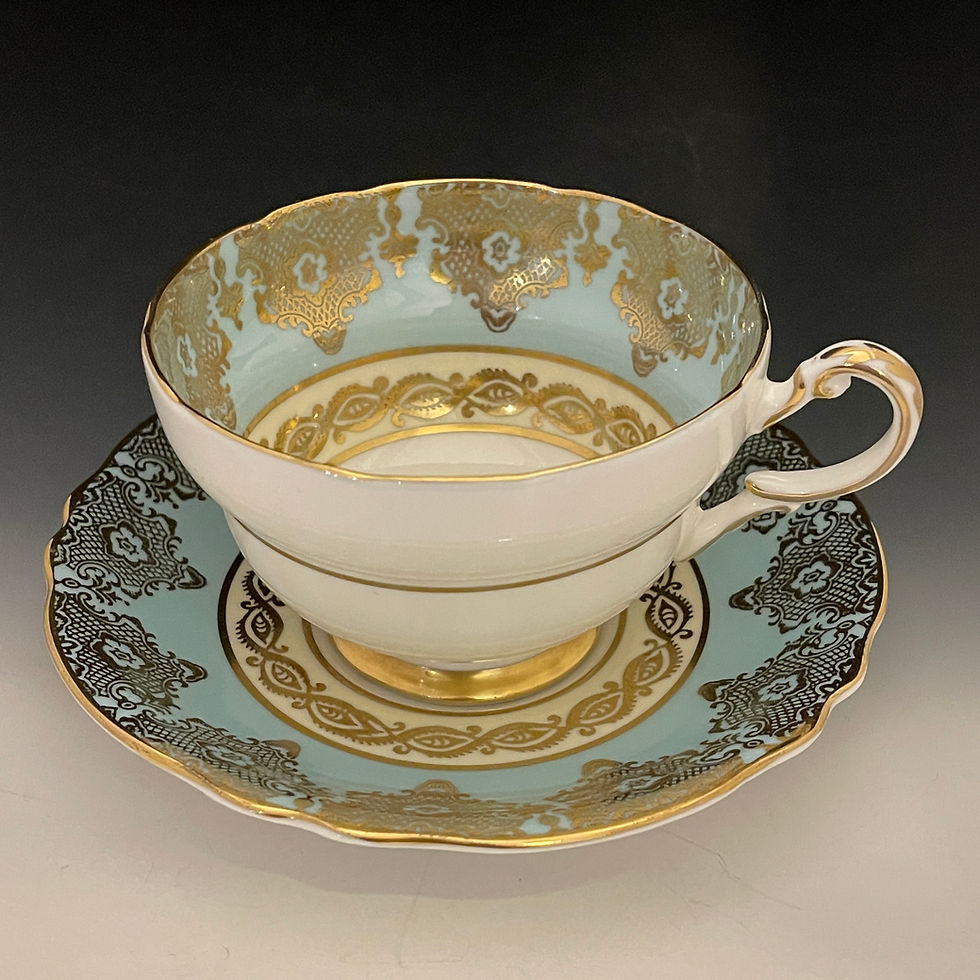 Thumbnail: 1940s Paragon Fine Bone China Cup & Saucer – Aqua Blue & Gilt