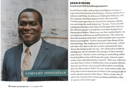 WINNER Rhode Island Tech10 2016 Gerald Deane, CEO/President Echo Messaging Systems