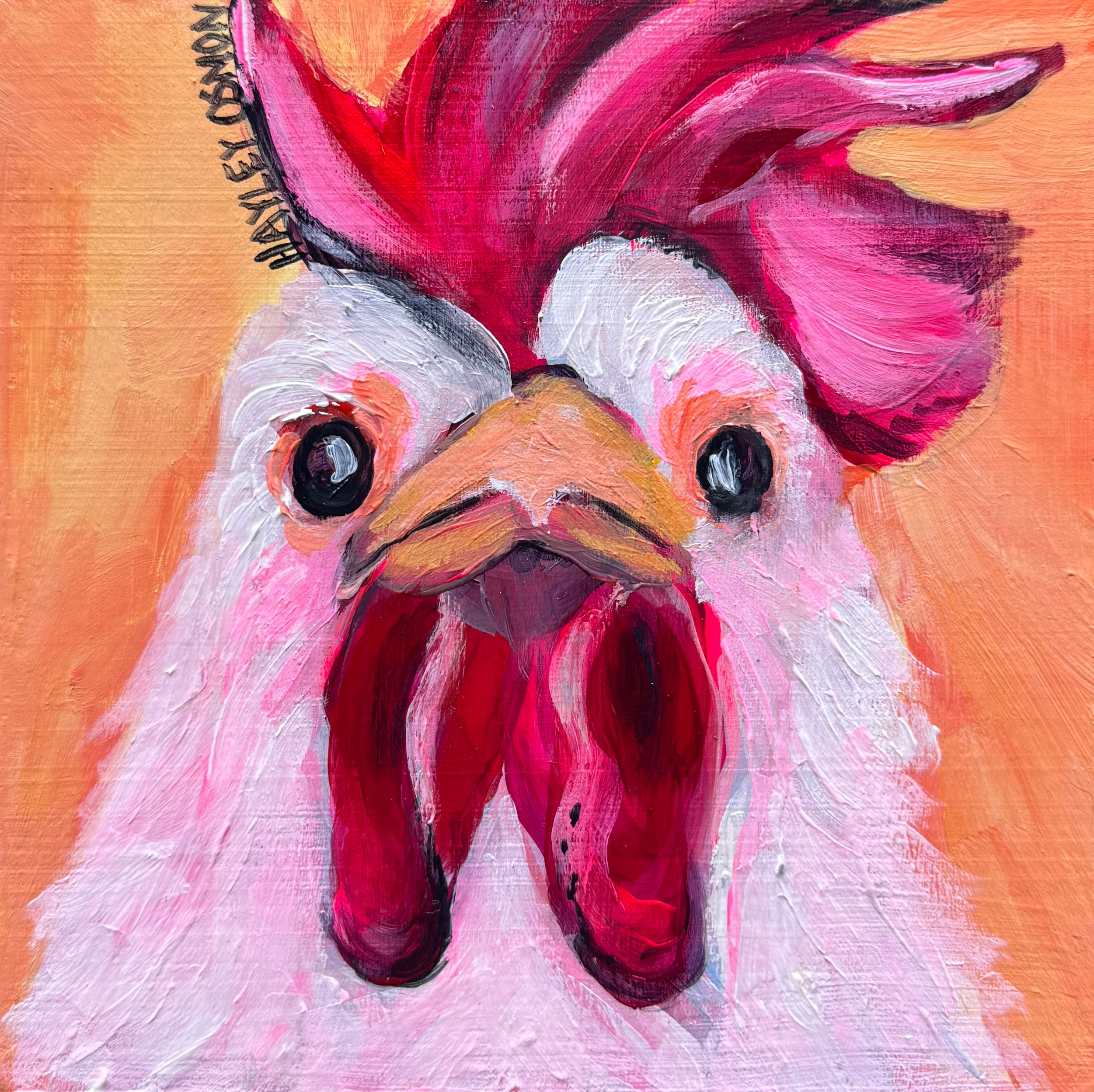 Colorful Chicken Original Acrylic Mini Painting | 5x5 Wood Panel