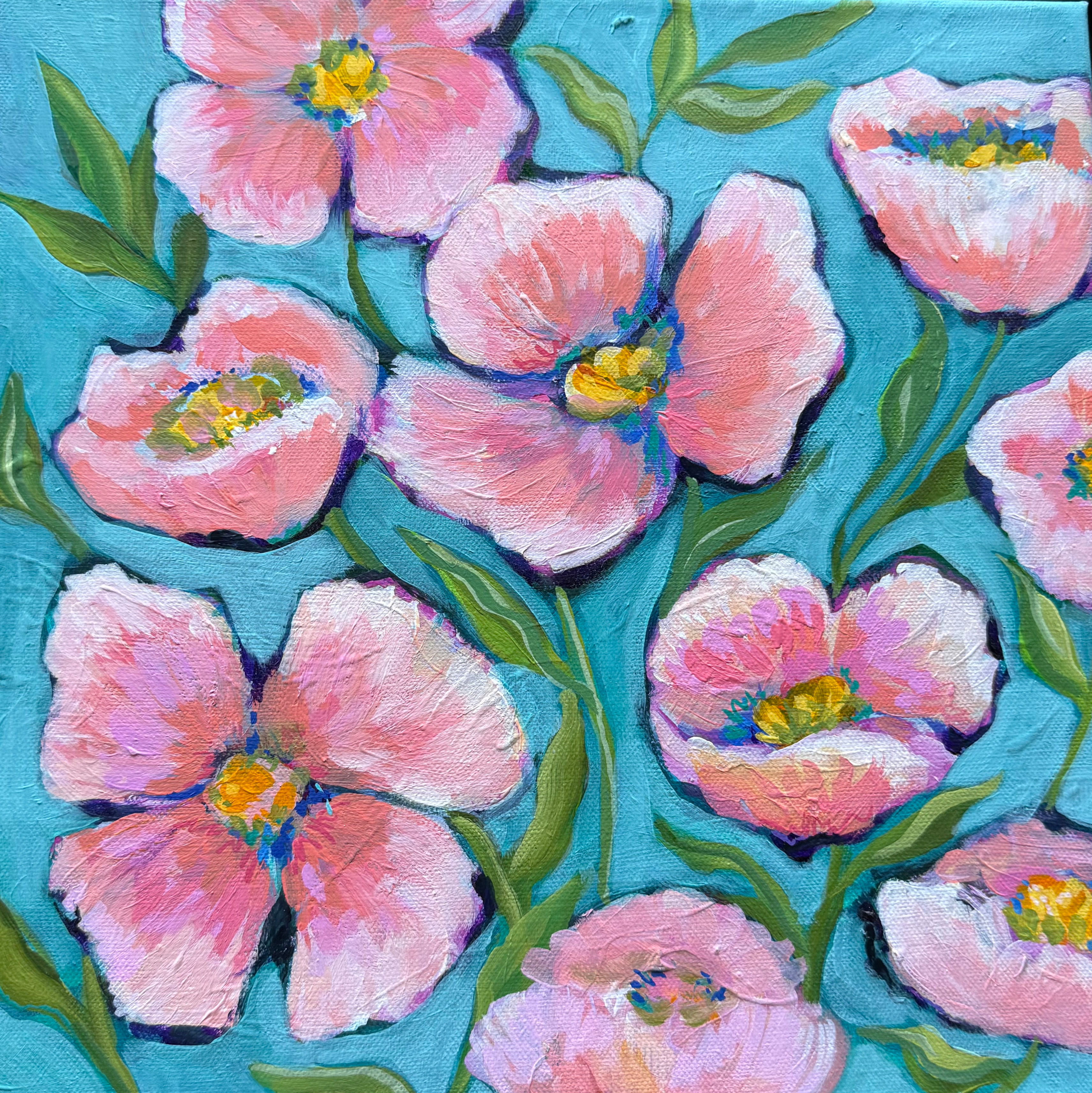 Joyful Blooms | Colorful Original Whimsical Floral Painting
